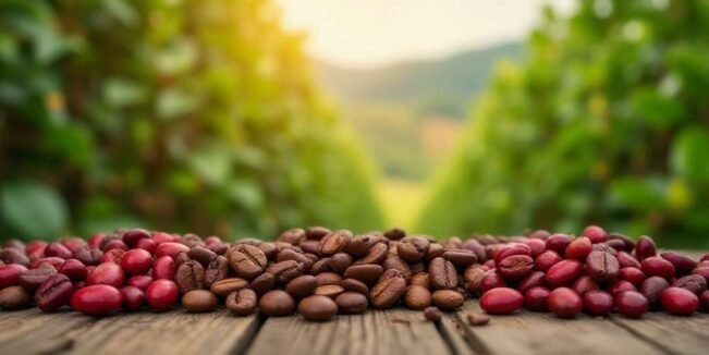 Granos de café en una plantación de café