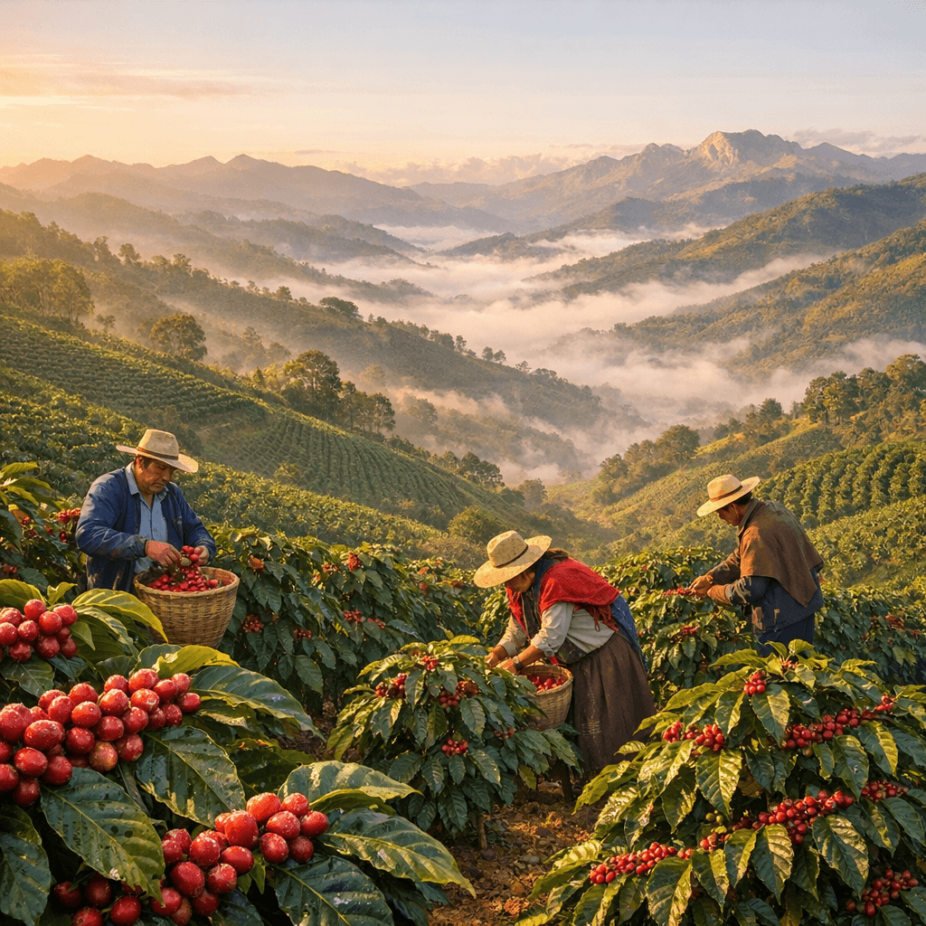 Cultivos de café en las montañas de Cajamarca en Perú.