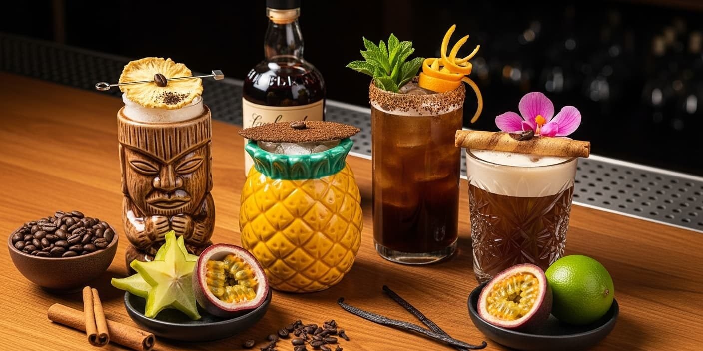 Café de especialidad en coctelería Tiki: Ingredientes exóticos, ron y cafeína en fusión deliciosa