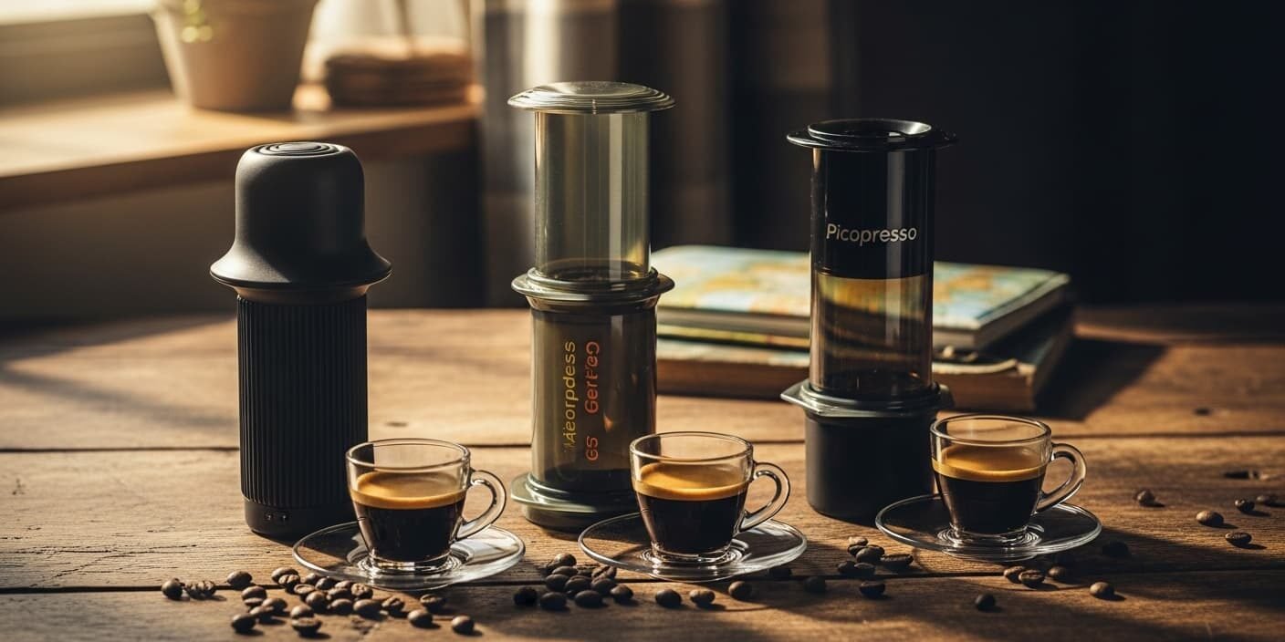 Comparativa de cafeteras de viaje: Nanopresso, Aeropress Go y Picopresso