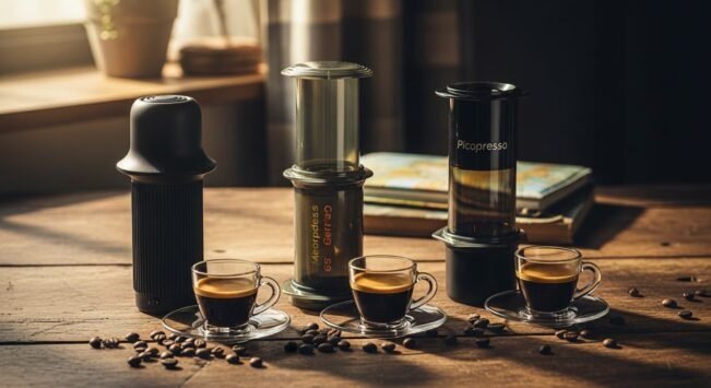 Comparativa de cafeteras de viaje: Nanopresso, Aeropress Go y Picopresso