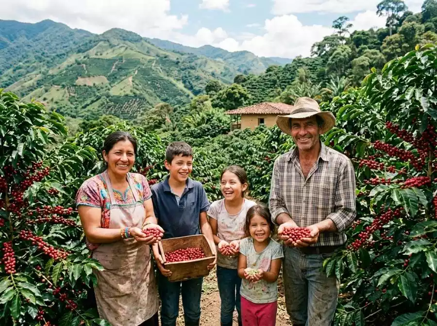 Agricultores en una finca de caf&eacute;.